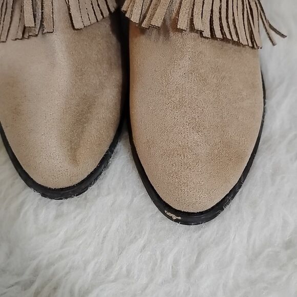 Womens Size 38  / 7.5 Ankle Boots With Fringe Brown Side Zip Block Heel - Picture 3 of 7
